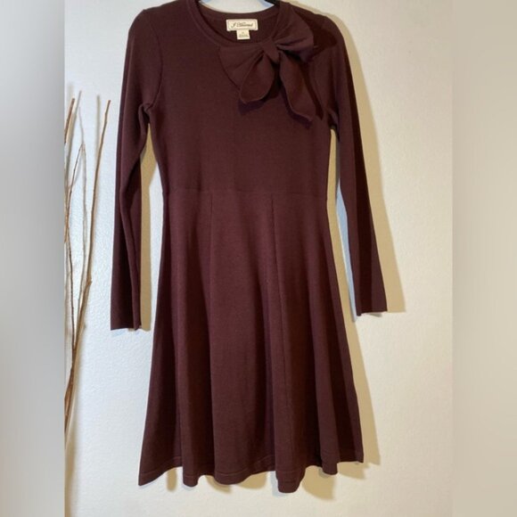 J. Khaki Deep Burgundy Long Sleeve Dress with Bow Accent - Picture 1 of 16